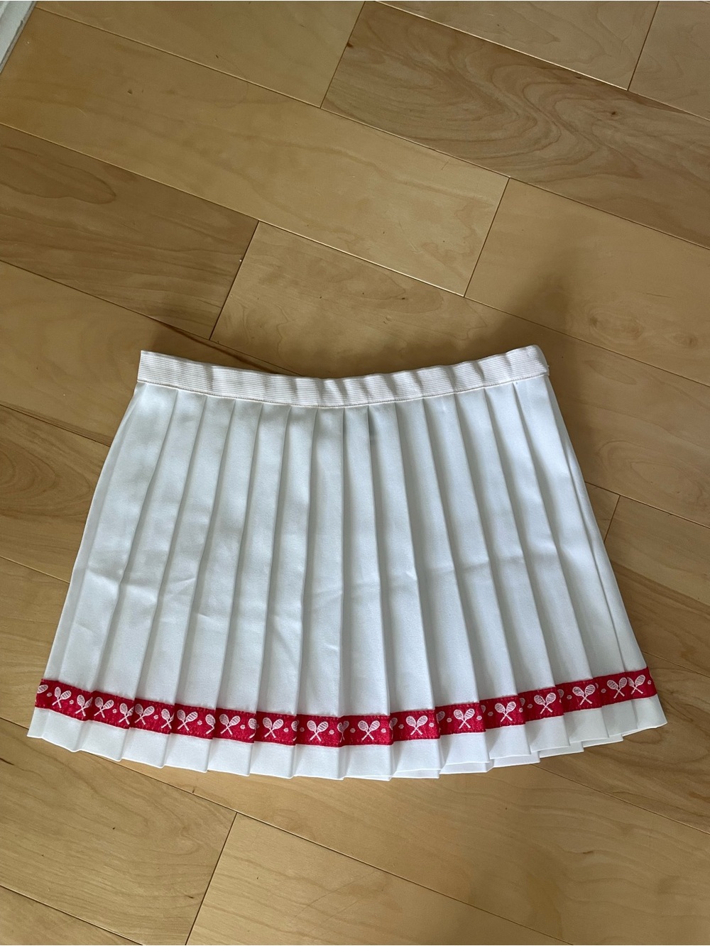 90s VTG Tennis Pleated Mini Skirt with Red Tennis Racket Trim
